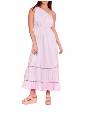 Alden White One-Shoulder Midi Dress with Multicolor Trim
